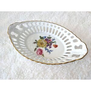 Vintage Bavarian Gerold Porcelain Openwork Floral Serving Dish Fruit Bowl